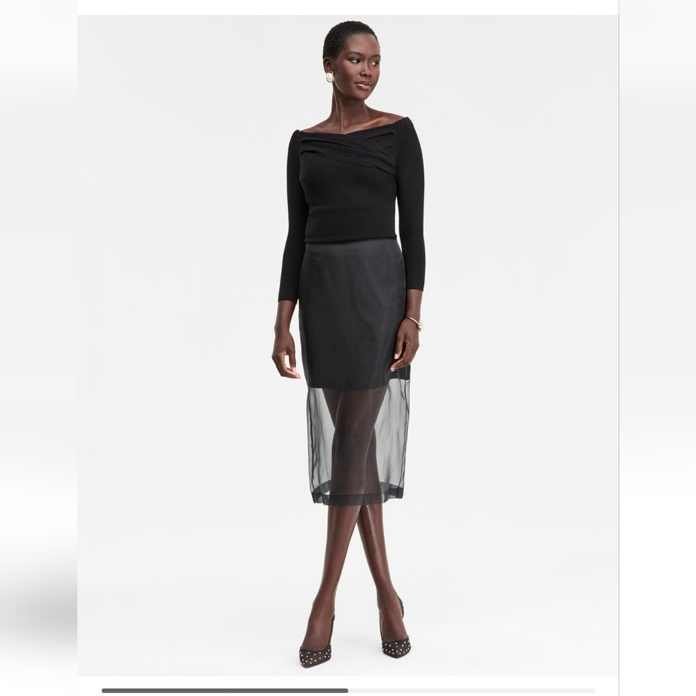 INC International Concepts Black Sheer-Hem Midi Skirt, Macy's Exclusive - NWT
